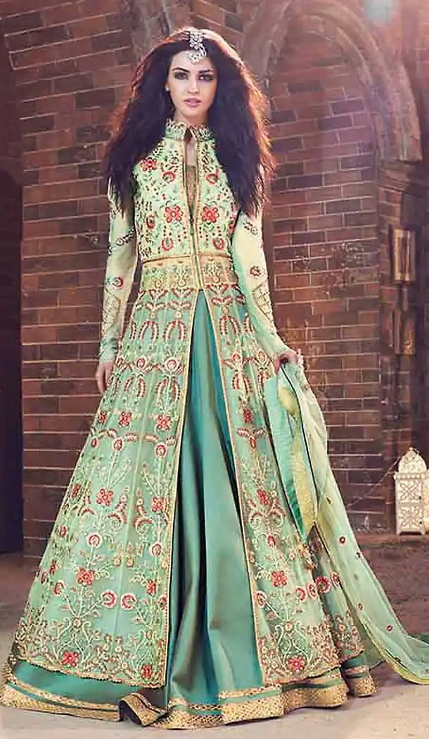 Mint Green Color Net Abaya Style Pakistni Designer Salwar Kameez | FH509777666