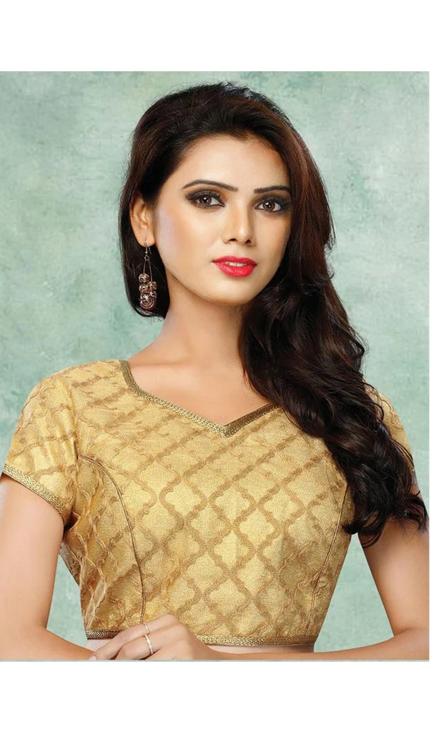 Readymade Blouse in Beige Color Brocade V Neck | FH511677895