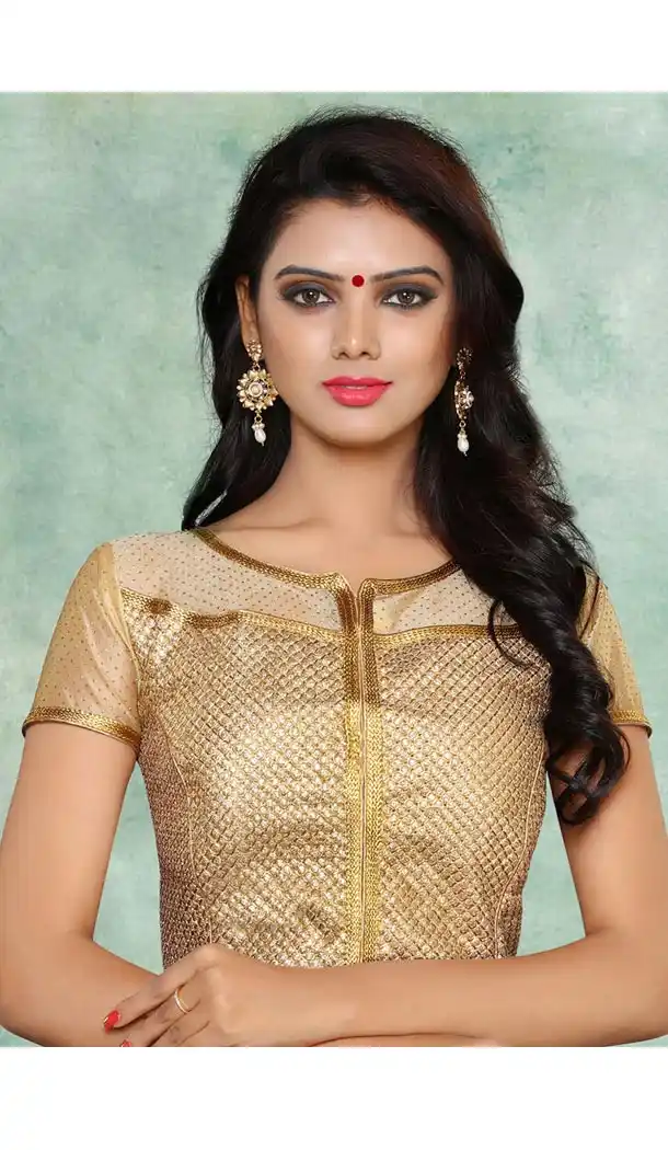 U Neck Style Brocade Readymade Blouse in Brown Color | FH511677904