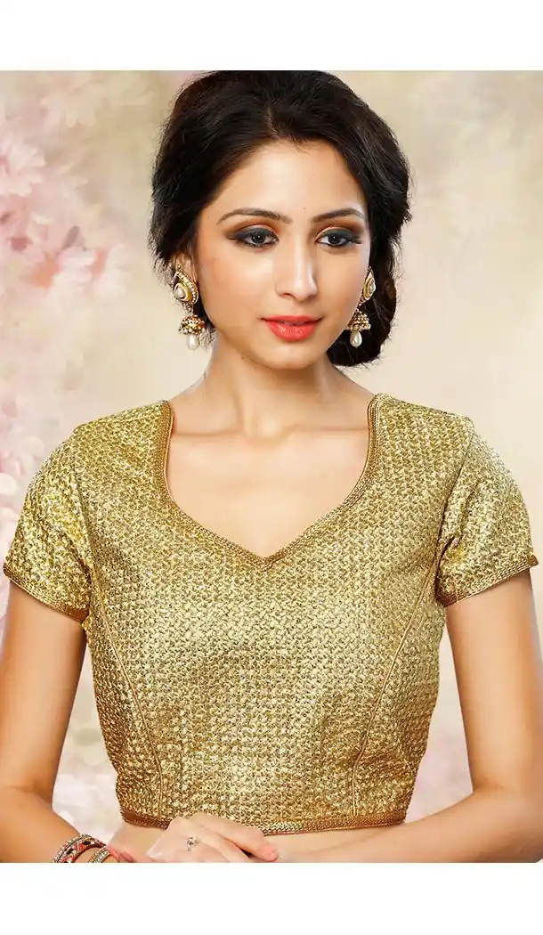 Honey Color Brocade V Neck Designer Readymade Blouse | FH511777905