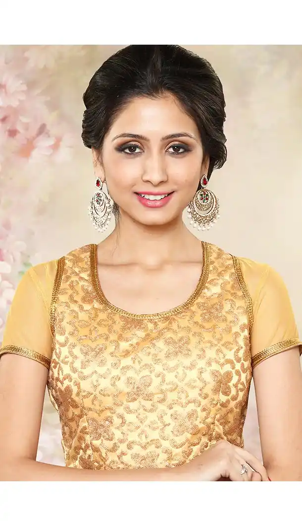 Beige Color Brocade U Neck Designer Readymade Blouse | FH511777908