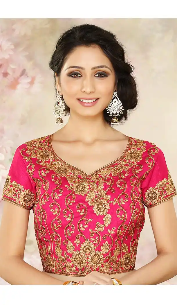 Deep Pink Color Silk Pointed U Neck Designer Readymade Blouse | FH511777912