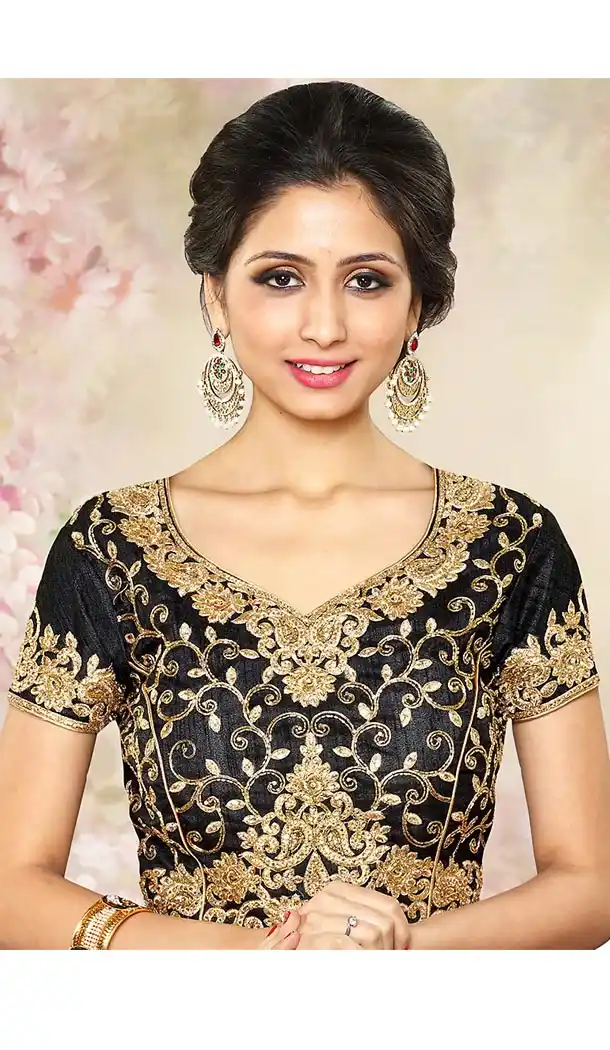 Black Color Silk Pointed U Neck Designer Readymade Blouse | FH511777913