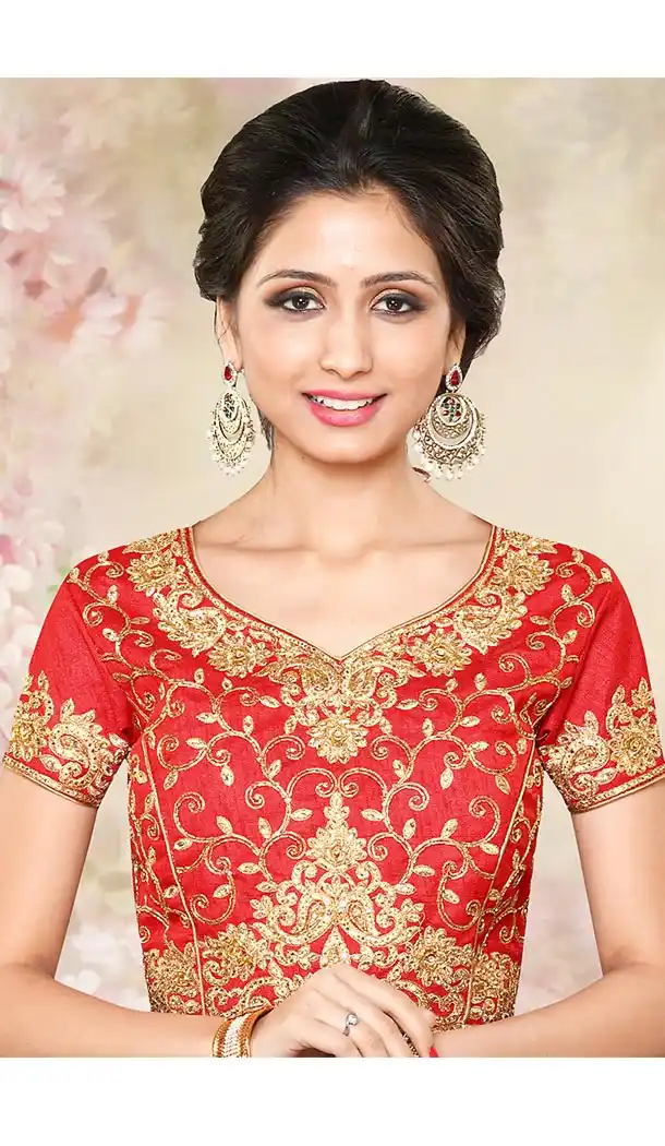 Red Color Silk Pointed U Neck Designer Readymade Blouse | FH511777914