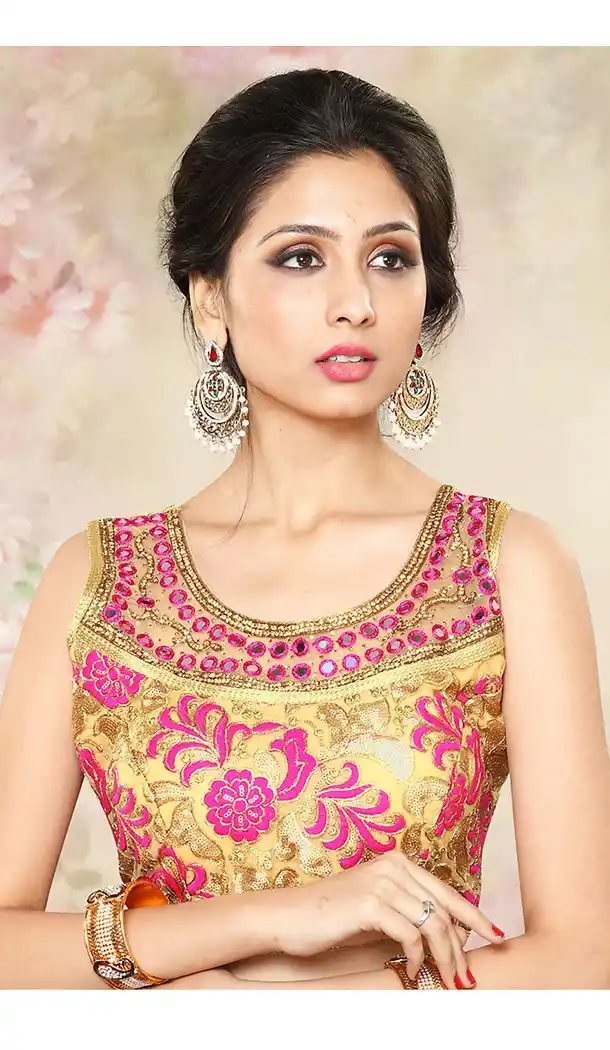 Beige Color Brocade U Neck Designer Readymade Blouse | FH511777918
