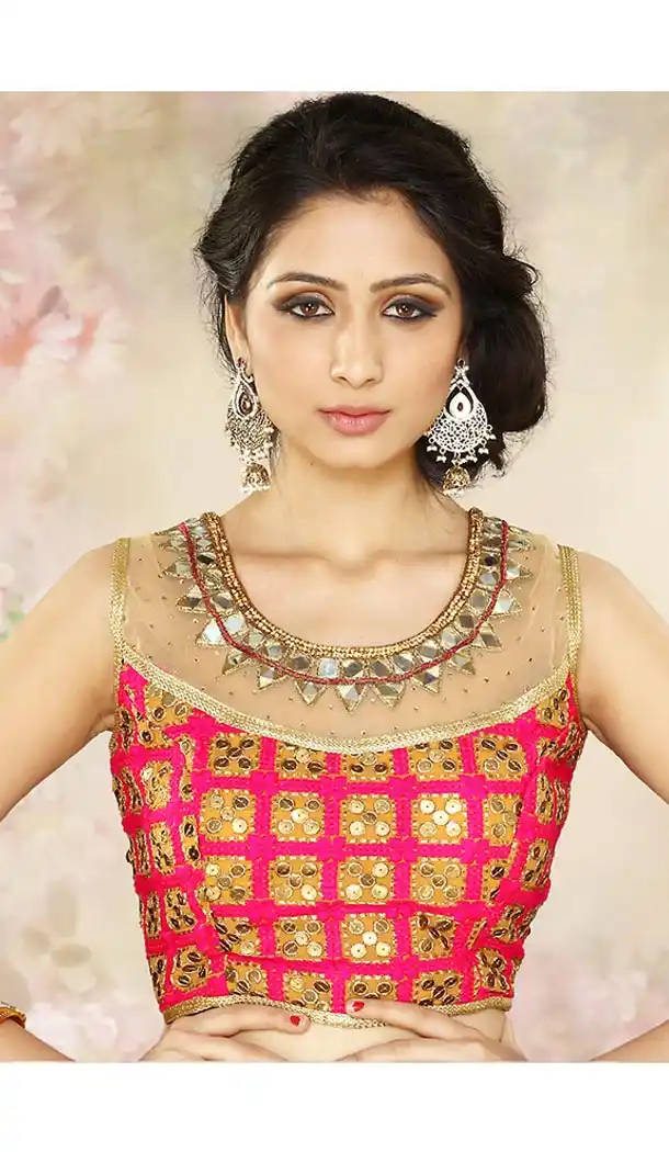 Deep Pink Color Net U Neck Designer Readymade Blouse | FH511777921
