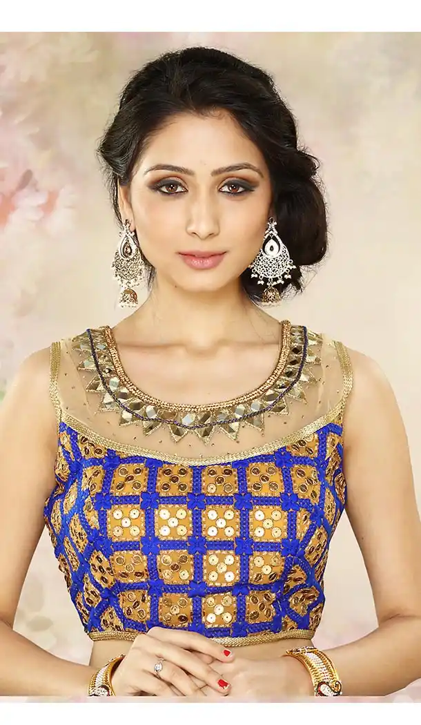 Blue Color Net U Neck Designer Readymade Blouse | FH511777923