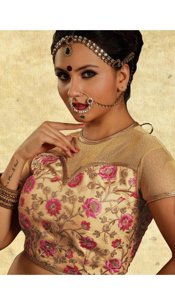 Beige Color Net Round Neck Designer Readymade Blouse | FH511877929