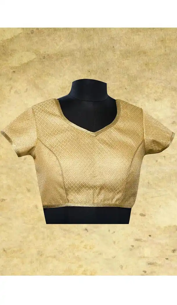 Beige Color Brocade Pointed U Neck Designer Readymade Blouse | FH511877934