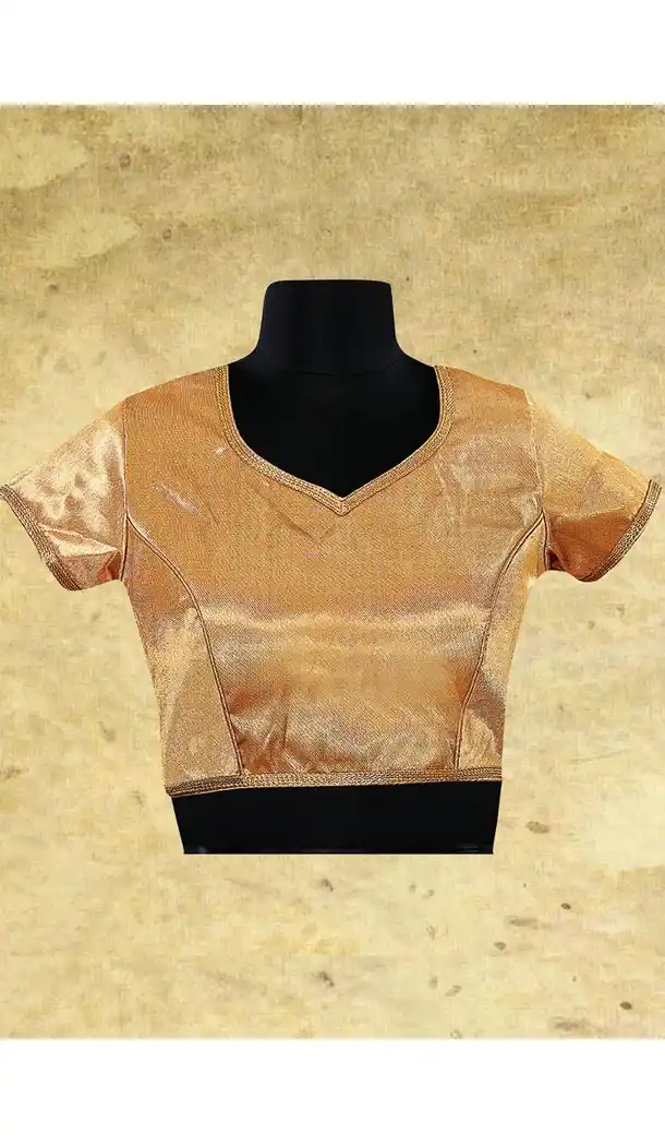 Designer Readymade Blouse in Beige Color Brocade Pointed U Neck | FH511877935