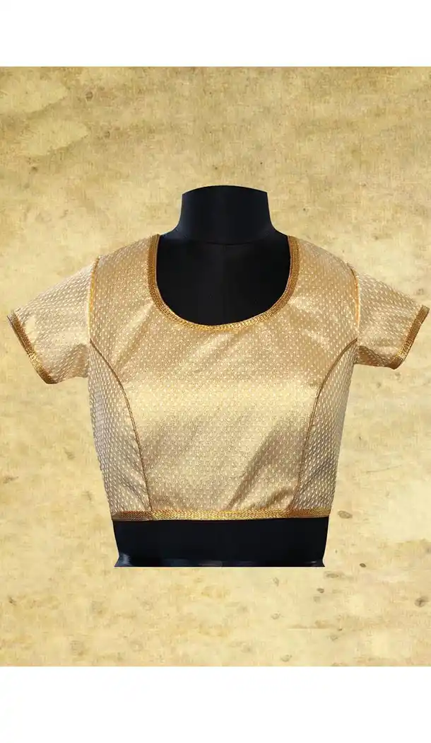 Designer Readymade Blouse in Beige Color Brocade U Neck | FH511877938