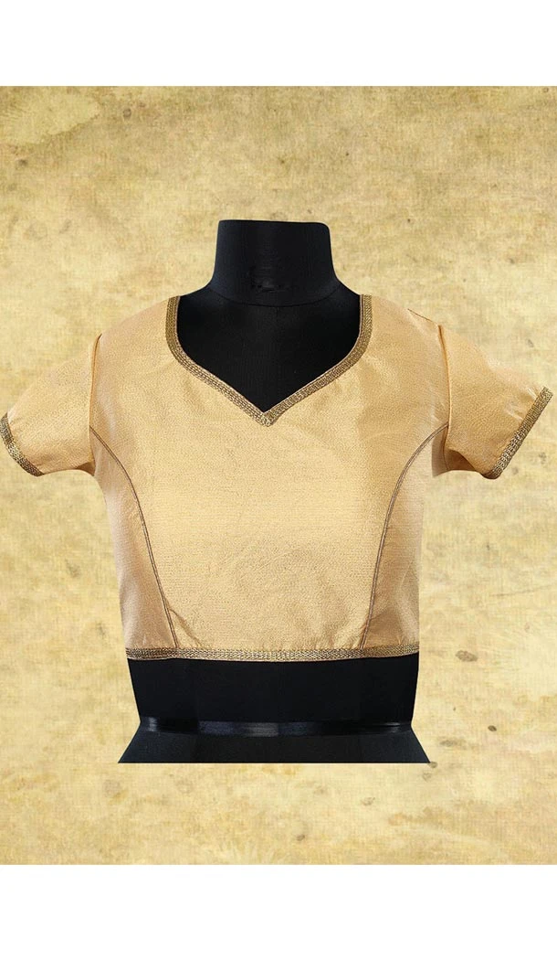Designer Readymade Blouse in Beige Color Brocade V Neck | FH511877939