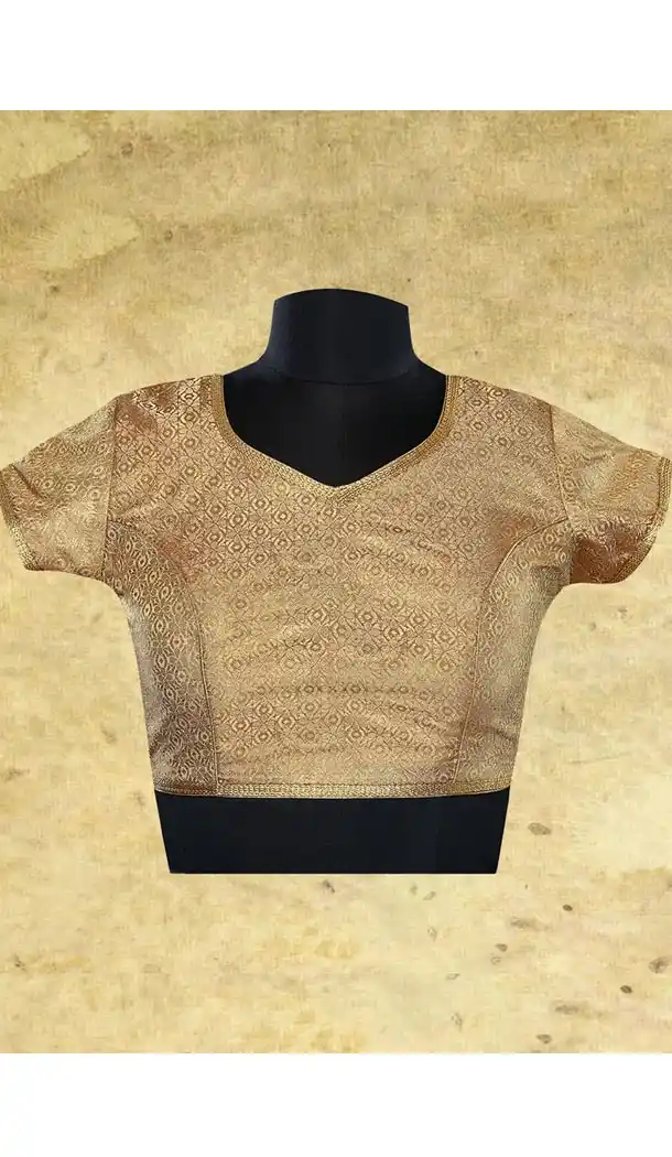 Designer Readymade Blouse in Beige Color Brocade V Neck | FH511877940