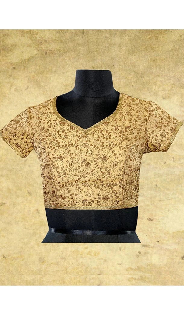Designer Readymade Blouse in Beige Color Brocade V Neck | FH511877941