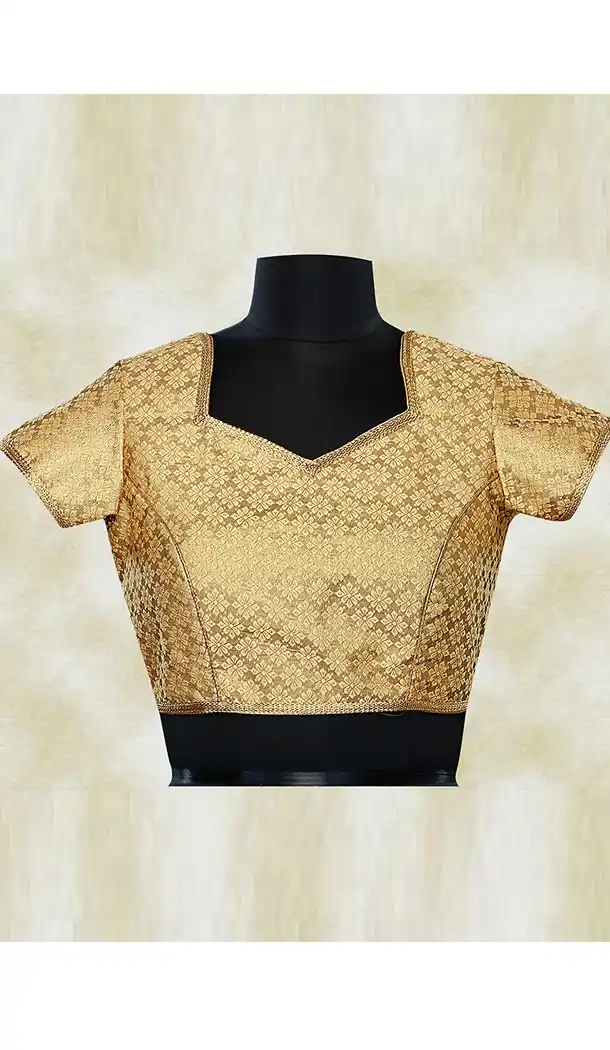 Party Wear Readymade Blouse in Tan Brown Color Brocade Sweet Heart Neck | FH511977942