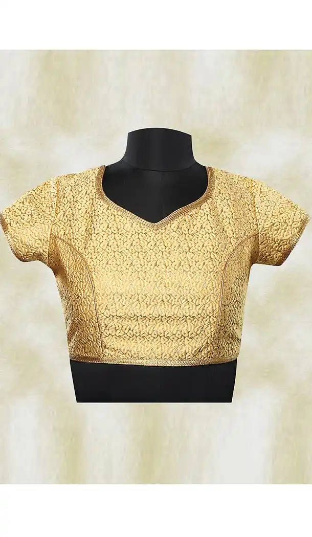 Party Wear Readymade Blouse in Beige Color Brocade V Neck | FH511977943