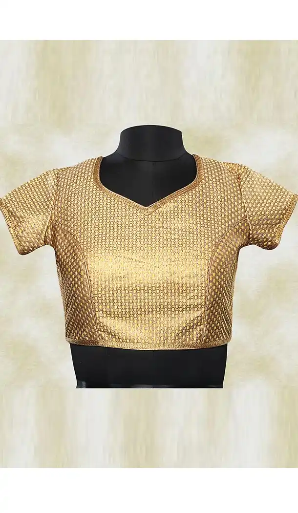 Party Wear Readymade Blouse in Brocade Fabric Beige Color V Neck | FH511977945