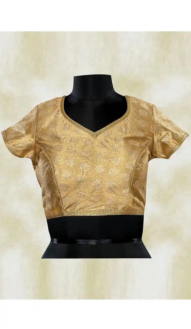 Party Wear Readymade Blouse in Brocade Fabric Tan Brown Color V Neck | FH511977947