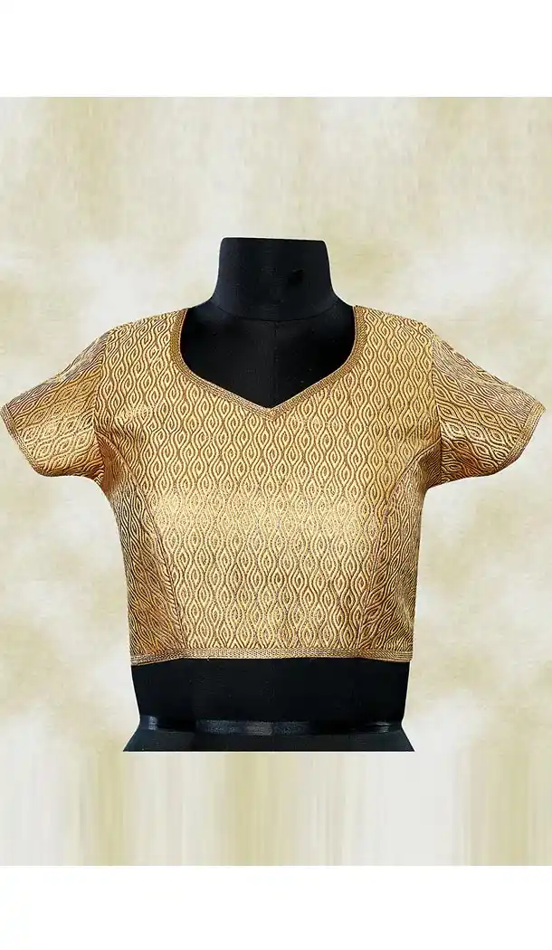 Party Wear Readymade Blouse in Brocade Fabric Brown Color V Neck | FH511977948