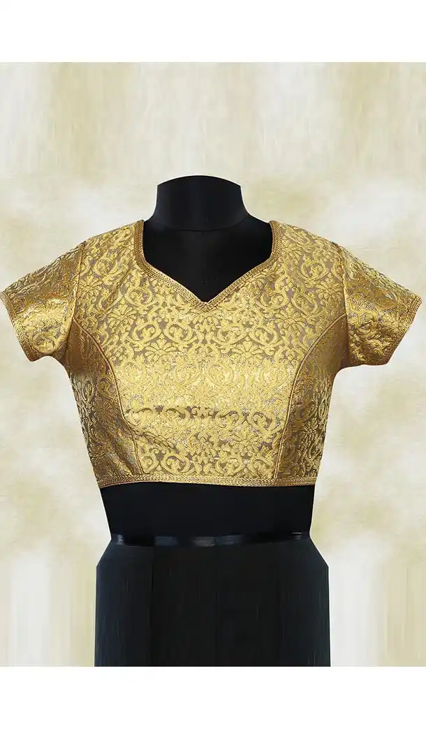 Party Wear Readymade Blouse in Brocade Fabric Beige Color V Neck | FH511977950