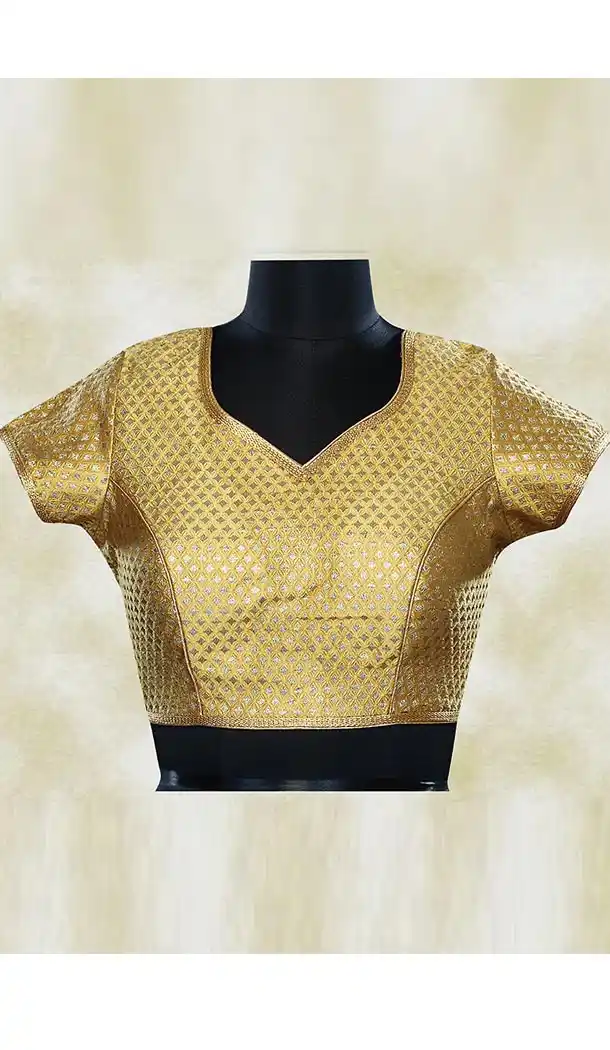 Brocade Fabric Beige Color V Neck Party Wear Readymade Blouse | FH511977951