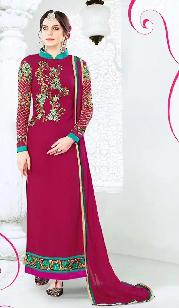 Magenta Color Georgette Straight Cut Casual Wear Salwar Kameez | FH512277988