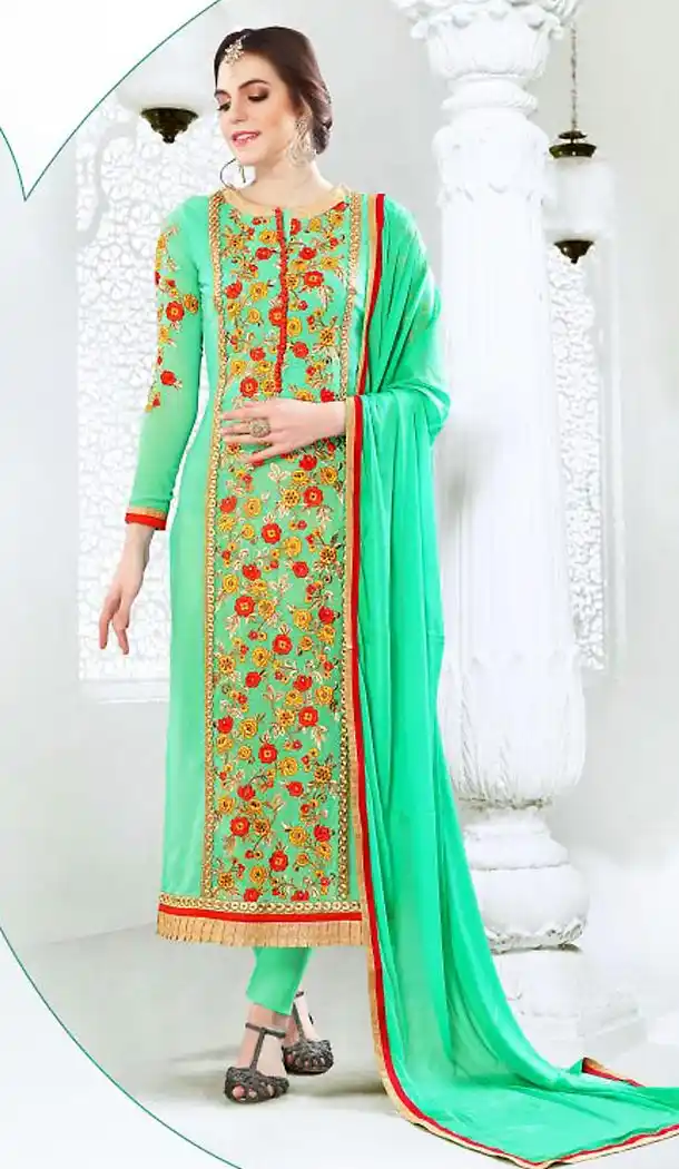 Mint Green Color Georgette Straight Cut Casual Wear Salwar Kameez | FH512277989