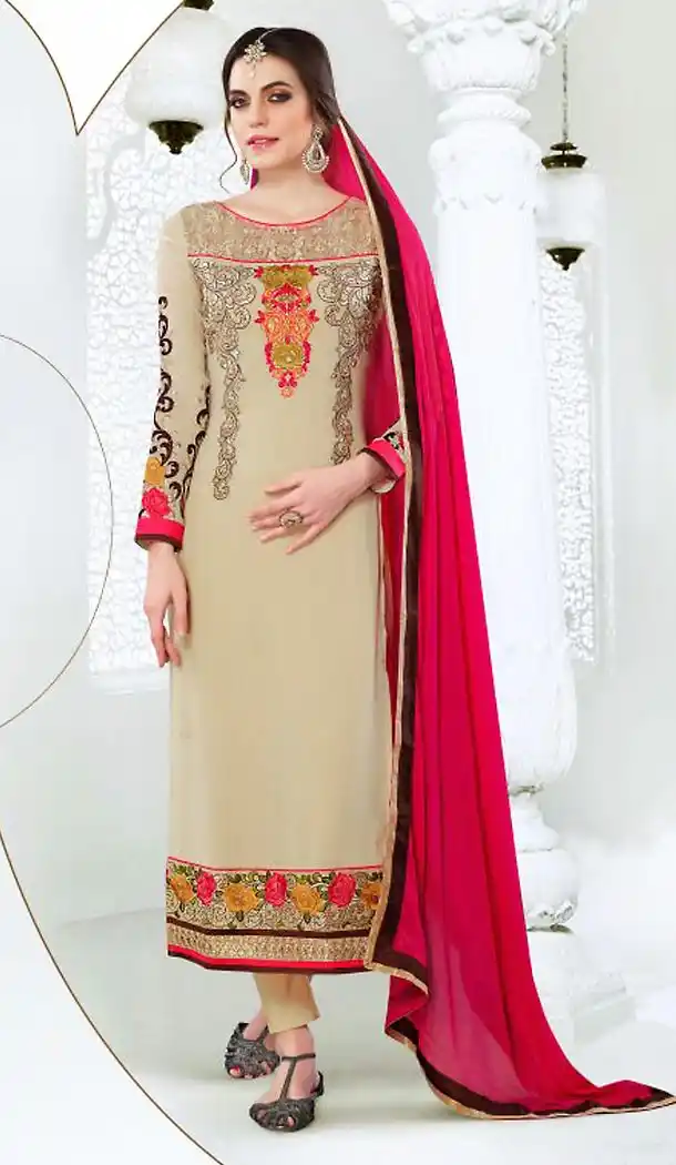Beige Color Georgette Straight Cut Casual Wear Salwar Kameez | FH512277991