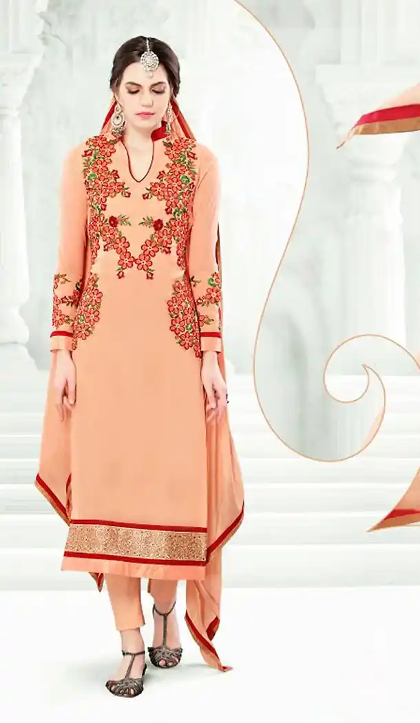 Apricot Color Georgette Straight Cut Casual Wear Salwar Kameez | FH512277992