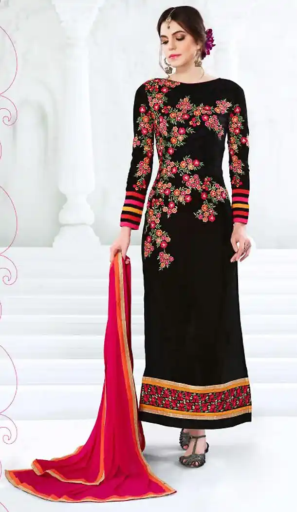 Black Color Georgette Straight Cut Casual Wear Salwar Kameez | FH512277993