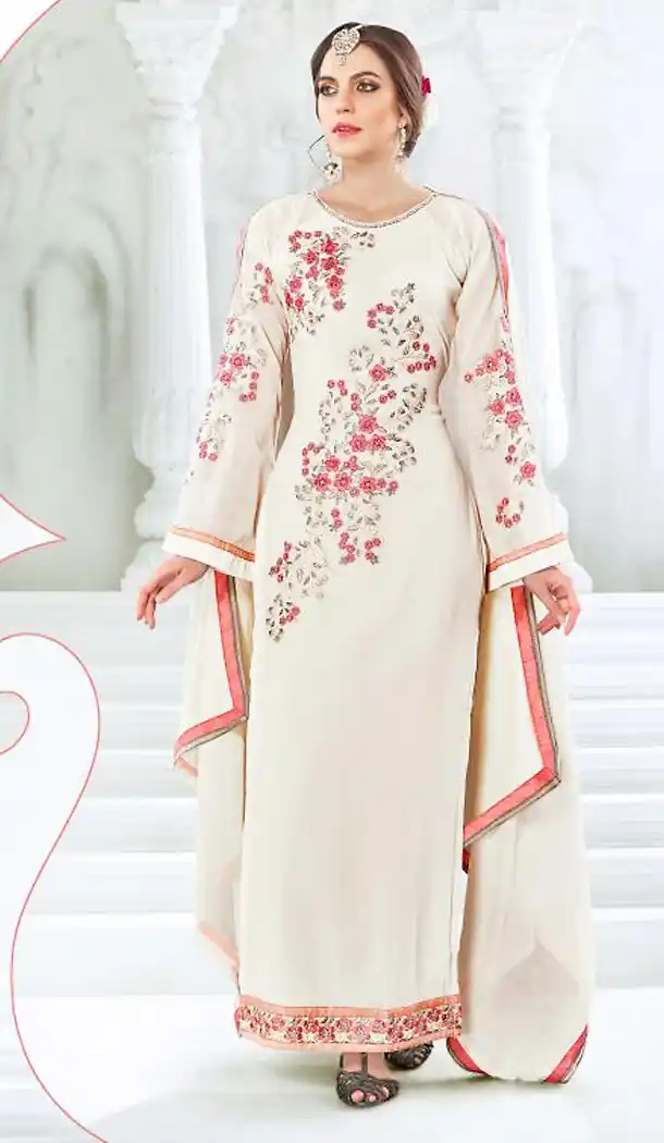 Off White Color Georgette Straight Cut Casual Wear Salwar Kameez | FH512277994