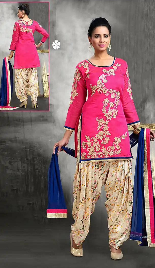 Deep Pink Color Chanderi Silk Straight Cut Readymade Punjabi Patiyala Suit | FH512878072