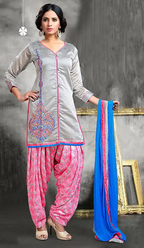 Grey Color Chanderi Silk Achkan Readymade Punjabi Patiyala Suit | FH512878075