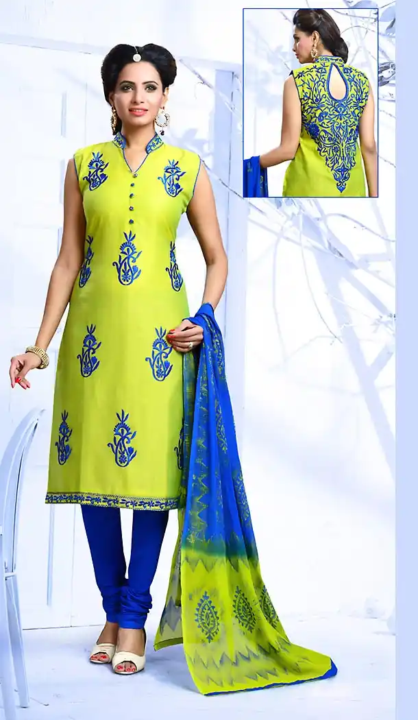 Green Color Chanderi Silk Straight Cut Readymade Churidar Suit | FH512878083