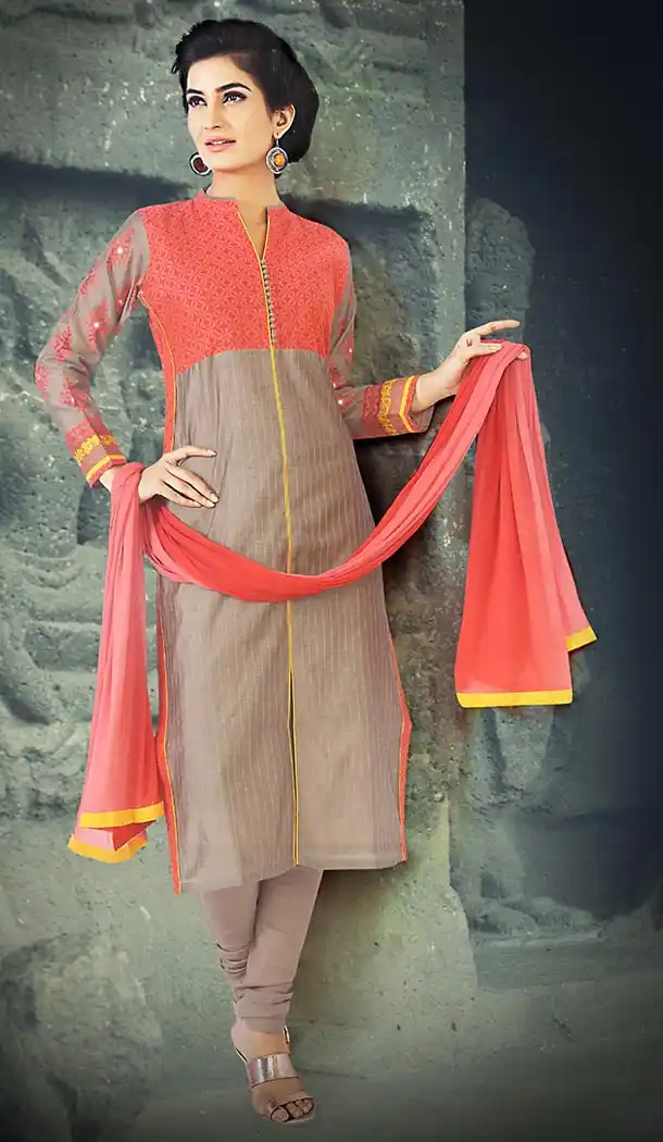 Tan Brown Color Chanderi Silk Achkan Readymade Churidar Suit | FH512978090