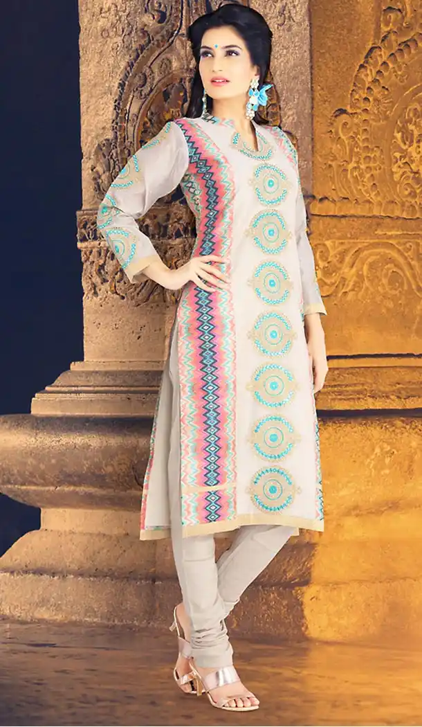White Color Chanderi Silk Straight Cut Readymade Churidar Suit | FH512978094