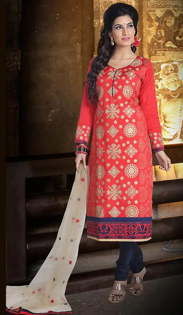 Crimson Color Chanderi Silk Straight Cut Readymade Churidar Suit | FH512978097
