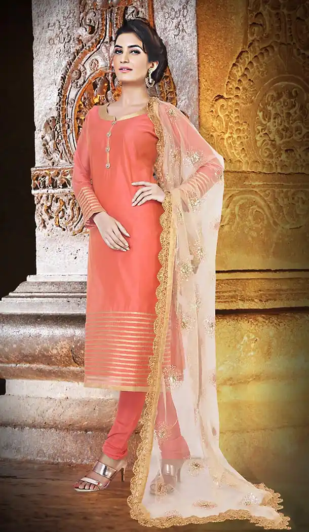 Pink Color Chanderi Silk Straight Cut Readymade Churidar Suit | FH512978101