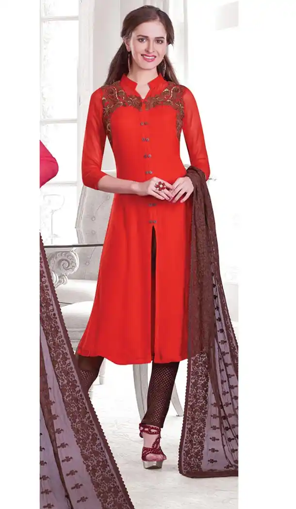 Red Color Georgette Achkan Style Designer Readymade Salwar Kameez | FH513078105