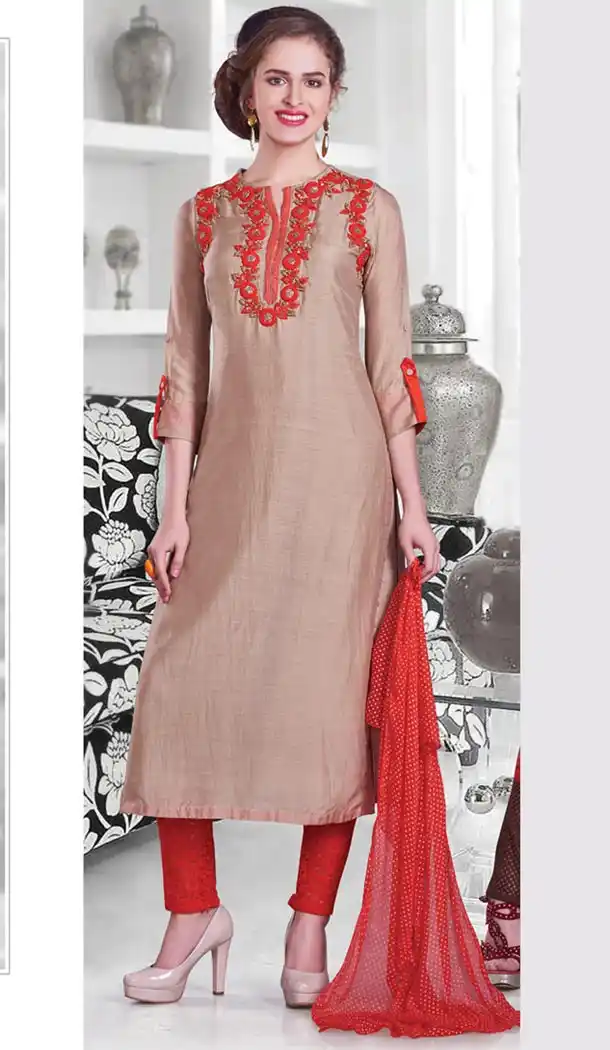 Tan Brown Color Silk Achkan Style Designer Readymade Salwar Kameez | FH513078106