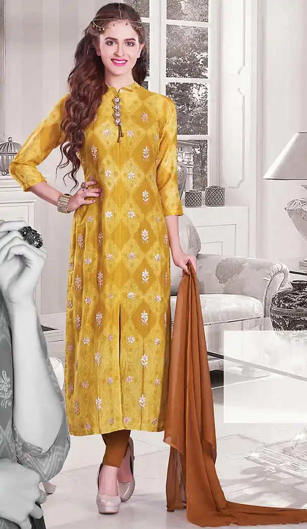 Yellow Color Silk Achkan Designer Readymade Salwar Kameez | FH513078115