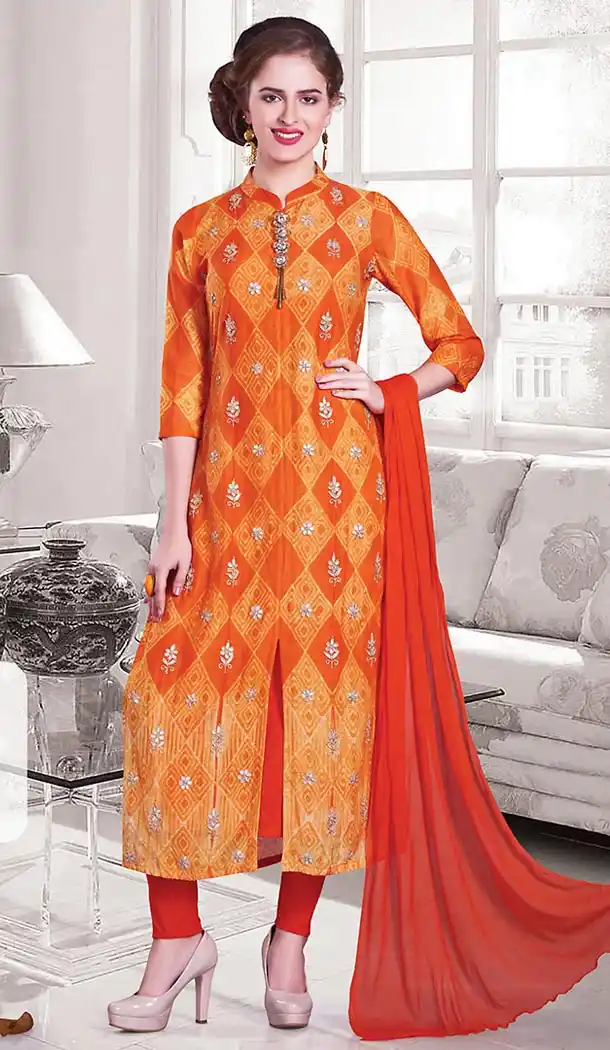 Orange Color Silk Achkan Designer Readymade Salwar Kameez | FH513078116