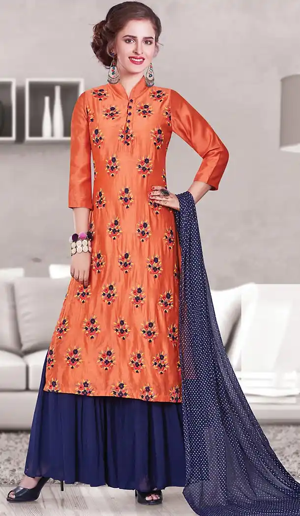Orange Color Chanderi Silk Designer Readymade Salwar Kameez | FH513178121