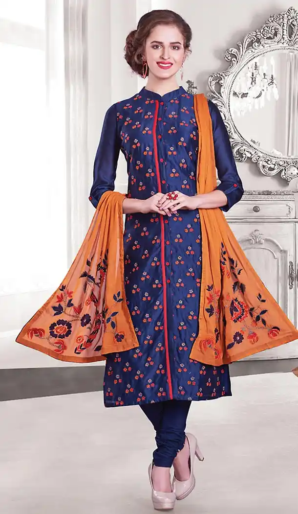 Blue Color Chanderi Silk Designer Readymade Salwar Kameez | FH513178122