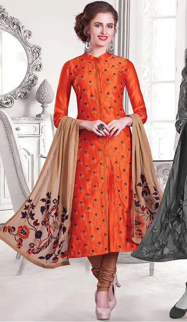 Orange Color Chanderi Silk Designer Readymade Salwar Kameez | FH513178123