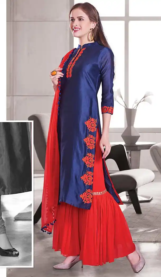 Navy Blue Color Chanderi Silk Designer Readymade Salwar Kameez | FH513178126
