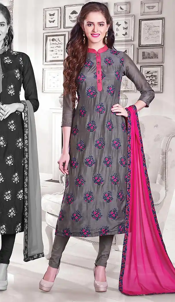 Slate Grey Color Silk Designer Readymade Salwar Kameez | FH513178128