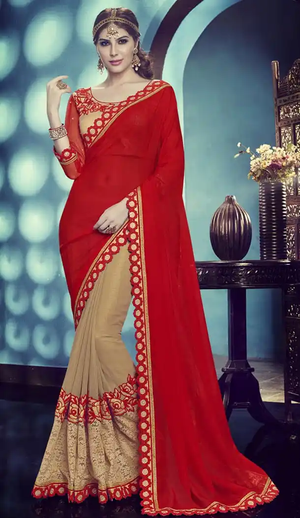 Red Color Georgette Fabric Traditional Wear Saris Blouse | FH513278200