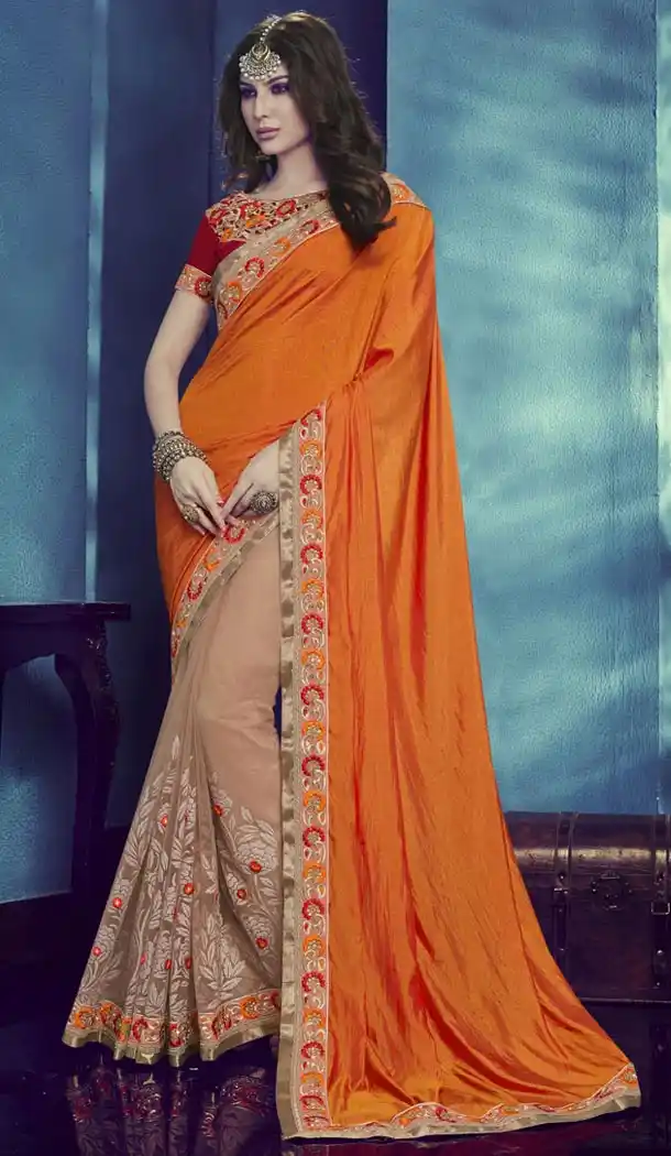 Orange Color Chiffon Fabric Traditional Wear Saris Blouse | FH513278202