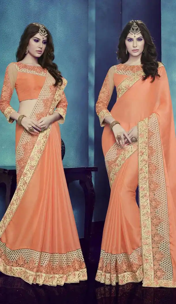 Apricot Color Chiffon Satin Fabric Traditional Wear Saris Blouse | FH513278203